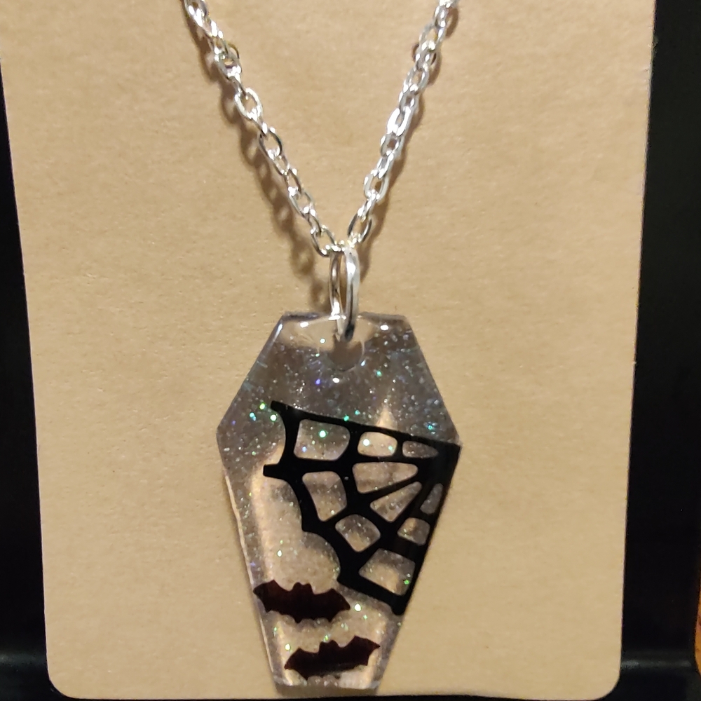 Silver and Black Coffin Pendant Necklace